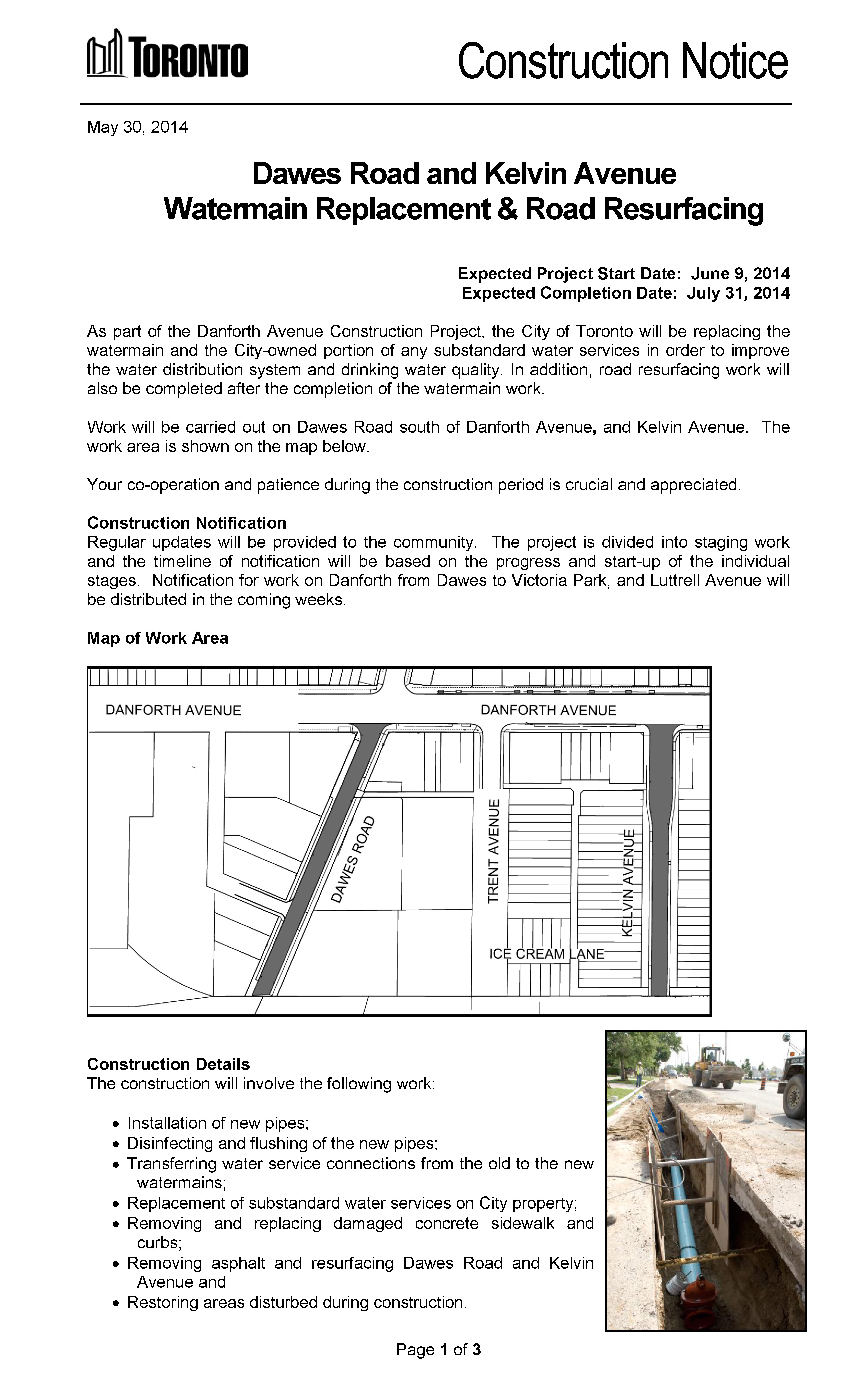Construction Notice Dawes Road and Kelvin Avenue Watermain Replacement & Road resurfacing_Page_1